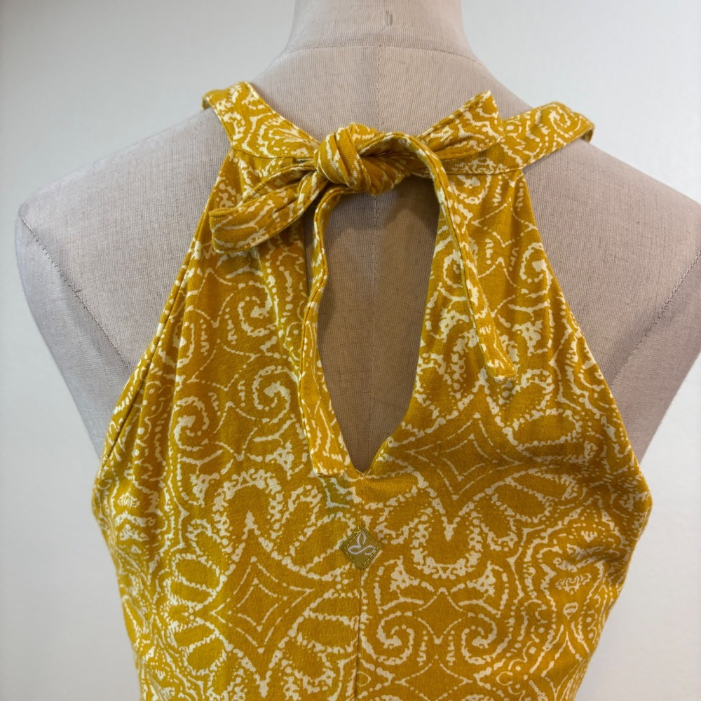 Prana Skye Maxi Dress Womens M Yellow Paisley Halter Built-in Bra Granola Boho - Picture 6 of 8